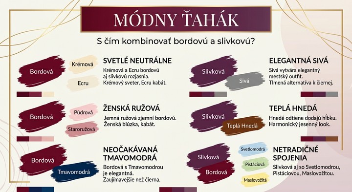 Módny ťahák - ako kombinovať bordovú a slivkovú